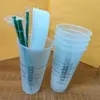 Mermaid Goddess Star DAD 24oz/710ml Plastic Mugs Tumbler Reusable Clear Drinking Flat Bottom Pillar Shape Lid Straw Cups mug WLL1034