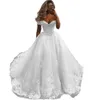 2022 Prinzessin Blumenspitze Hochzeitskleid Empire-Taille Schulterfrei Applikation Tüll Corste Back Plus Size Brautkleider Damen Country