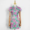 Drucken Star Sommerkleid für Frauen Stehkragen Kurzarm chinesischen Stil Kleider weibliche Mode Kleidung 210520