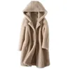 Casaco de inverno feminino ovelha tosquia casaco coreano moda com capuz lambswool longo casaco de pele casual jaqueta feminina outerwear 5xl