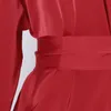 Twotwinstyle spets upp vintage skjorta för kvinnor v nacke långärmad hög midja röd blus kvinnlig mode kläder höst 210517