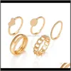 Band Jewelryrings Chain Fashion Trend Personality Party For Women Anelli a forma di cuore dorati Set di 5 pezzi Ring Drop Delivery 2021 4Xnah