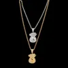 HIP HOP Bijoux Gold Silver Couleur Plaqué Ifed Out Plein Zircon Dollar Sacs Sacs Pendentif Collier