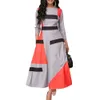 Plus Size Fashion Women Color Block Striped 3/4 Rękaw O-Neck Slim Maxi Dress Y1006
