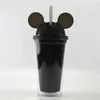 NEW8colors 15oz Acrylic tumbler with dome lid plus straw double Wall Clear Plastic Tumbler with Mouse Ear Reusable cute drink cup RRA10518