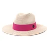 Sombrero de paja de verano 2021 para mujer, sombrero de fieltro de playa de Panamá con cinta de letras M a la moda, sombreros de sol transpirables de ala ancha