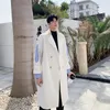 IEFB / Erkek Erkek Giyim Bahar Rüzgarlık Erkek Vintage Moda Kore Uzun Ceket Patchwork Sahte İki Adet Trençkot 9Y1203 210524