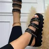 Sandalet Yaz Kadın Platformu Moda Zincir Takozlar Topuklu Kadın Rahat Plaj Bayan Ayakkabı Kadın