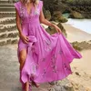 Sukienki na co dzień V Neck Tassel Boho Długa sukienka Kobiety Elegancki kwiatowy Print Maxi Party Lato bez rękawów Luźna plaża Vestido