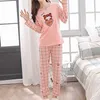 Kvinnor pyjamas sätter tecknad hjärta björn långärmad homewear damer trendig lounge sova pyjama set sexig satin sovkläder 210924