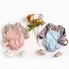 0-3Yrs geboren Baby Mädchen Floral Gefälschte Zweiteilige Langarm Kleidung Strampler Frühling Herbst Kleinkind Overalls 210429
