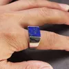 Solid 925 Sterling Silver Silver Lapis Lazuli AGATE Ring para Homens Gemstone Simple Clássico Masculino Jóias 211217