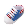 First Walkers Baby Shoes Born Girl Boy Soft Sole Crib Toddler Striped Sneaker Sport Cotton PU Casual 0-18 M A