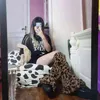 Punk Leopard Vintage Bacak Isıtıcı Kadın Harajuku Kore Moda Gotik Çorap Emo Y2K Aesthetic Alt Kış Baggy Diz Kol Bacak 211221