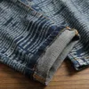 Carta reta Impresso Jeans Masculinos Bordado Patchwork Denim Calças Streetwear Branqueado Stretch Calças Stretch para Roupas Masculinas