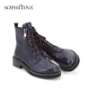 Sophitina 여성 부츠 고품질 정품 가죽 라운드 발가락 패션 지퍼 신발 특수 발목 부츠 SC319 210513