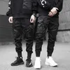 Homens Calças De Carga Preto Fitas Harem Jogos Casuais Algodão Streetwear Bolsos Hip Hop Pants Pants Harajuku Moda Calças 210714