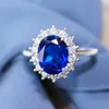Luxury Female Natural Blue Sapphire Stone Ring Real Solid 925 Sterling Silver Wedding Rings For Women Big Oval Engagement8334327