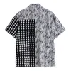 Kvinnors Striped Patchwork Shirts Sommar Fashion Streetwear Vintage Short Sleeve Slå ner Krage Kvinna Casual Blouse Top 210515