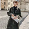 Hong Kong-Style Retro Controllare la lana cappotto di lana da donna 2021 Autunno e inverno stile coreano lungo miscele di lana lunga