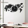 Punch-free fai da te mappa del mondo in acrilico nero grande orologio da parete moderno design adesivi orologio silenzioso casa soggiorno cucina decorarion 210325