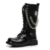 Męskie skórzane buty motocyklowe Mid-Calf Wojskowy bojowy Gothic Pas Punk Men Buty Tactical Army Boot 211022