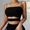 Mode Sexiga Kvinnor Sommar Casual Ärmlös Cut-out Short Tee Shirt Crop Top Vest Strap Tank Blus 210607