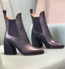 Botas de tornozelo Mulheres New Pointed Toe Genuine Couro Grosso alto salto alto Outono Inverno Moda Martin Boot 2021