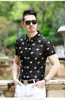 Men's Casual Shirts Hollow Men Out Velvet Shirt Man Summer Short Sleeve Mesh Silk Fashion Sexy Floral Print Thin Transparent Tops