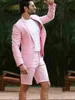 Costumes pour hommes Blazers Rose Mariage Hommes Costume avec pantalon court 2021 Business Terno Masculino Beach Mens Summer Groom Wear Veste + Short