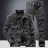 2021 Nya Män Casual Slim Black Jacket och Jeans Mäns kostymer Vår Höst Män LAPEL Långärmad denimjacka + Jeans 2st Set G1217