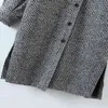 Vintage kobieta długi luźny przycisk woolen shirt płaszcz moda kobieta zima ciepłe kurtki damy casual stawarki 210515