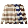 Puwd Vintage Girls緩い縞模様の綿のプルオーバー甘いセーター秋のファッションレディースY2K特大のニットクチームCHIC 211123
