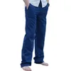 Calças de linho de algodão casual masculina de verão solta tamanho grande 3xl calças de praia elástico cintura branca cáqui confortável calças y0811