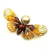 Pins, broscher Designer Vintage Orange Enamel Butterfly Brosch Gold Tone Clear CZ Imitated Pearl Deco Brown Body Pins Scarf Tillbehör