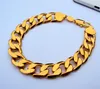 Mens 24 K GF Stamp Link Yellow G/F Solid Fine Gold 8.9" 12mm Bracelet Gourmette Bijoux