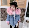 Neuankömmlinge Mädchen Winter jacke Verdicken Mäntel Kinder Denim Mit Kapuze Mantel Kinder Pelz Kragen Baumwolle Baby Mädchen Outwear kleidung long5197878