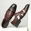 Italiensk stil mode äkta läder sandaler män affärsklänning handgjorda läder skor sandalier stor