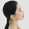 Brand Design Dangle Earring Vintage Camellia Drop Earrings Pearl Big Flower Studs Jewelry