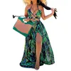 Halter Long Dress Digital Print Fashion Large Swing Women's Maxi es for Women Sexy Willon Green 210521
