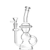 9 Inch Transparency Green Tube Hookah Glass Bong Dabber Rig Recycler Pipes Water Bongs Smoke Pipe 14.4mm Female Joint 14mm Bowl Local Warehouse