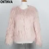 Casaco de pele peludo para mulheres branco macio macio senhora de manga comprida feminino outerwear outono jaqueta de inverno colar sobretudo 210527