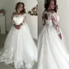 2021Vestios de novia a-line bröllopsklänningar av axelapplikationer Långärmade Trädgård Eleganta dragkedja Brudklänningar med utsikt över baksidan