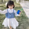 Girl Clothes Set Fashion Long Sleeve Dress and Denim Crop Top Brand Children Fall Clothes Set Wholesale Kid Jeans Clothing 210715