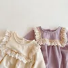 Spring Autumn Infant Baby Girls Lace Rompers + Hat Clothing Kids Girl Long Sleeve Clothes 210429