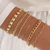 Diezi Vintage Multilayer Guldfärg Tjockkedja Armband för kvinnor Enkel Fashion Rhintone Armband Set Smycken