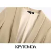 Kpytomoaの女性2020ファッションオフィスを着る基本的なブレザーコートビンテージロールアップスリーブポケット女性のアウターシックトップスX0721