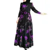 Casual Dresses Muslim Abaya Klänning Plus Storlek Mode Långärmad Elegant Etnisk Blommigt Skriv ut Bälte Vintage Maxi Kaftan Robe