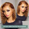 Quarto Honey Loira Bob Peruca Kinky Encaracolado Sintética Perucas Completas Para As Mulheres # 27 Cor Brasileira Lace Fechamento Frontal Cabelo