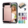 Slide Card Holder Fodral för iPhone 13 Pro Max 12mini 11 Samsung Galaxy S21 Plus Not 20 Ultra S20 Hybrid Hard Phone Covers